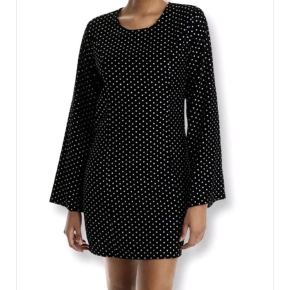 Aqua Velvet Polka Dot Mini Dress Medium Black Silver Metallic‎ Cocktail Party - Picture 5 of 7